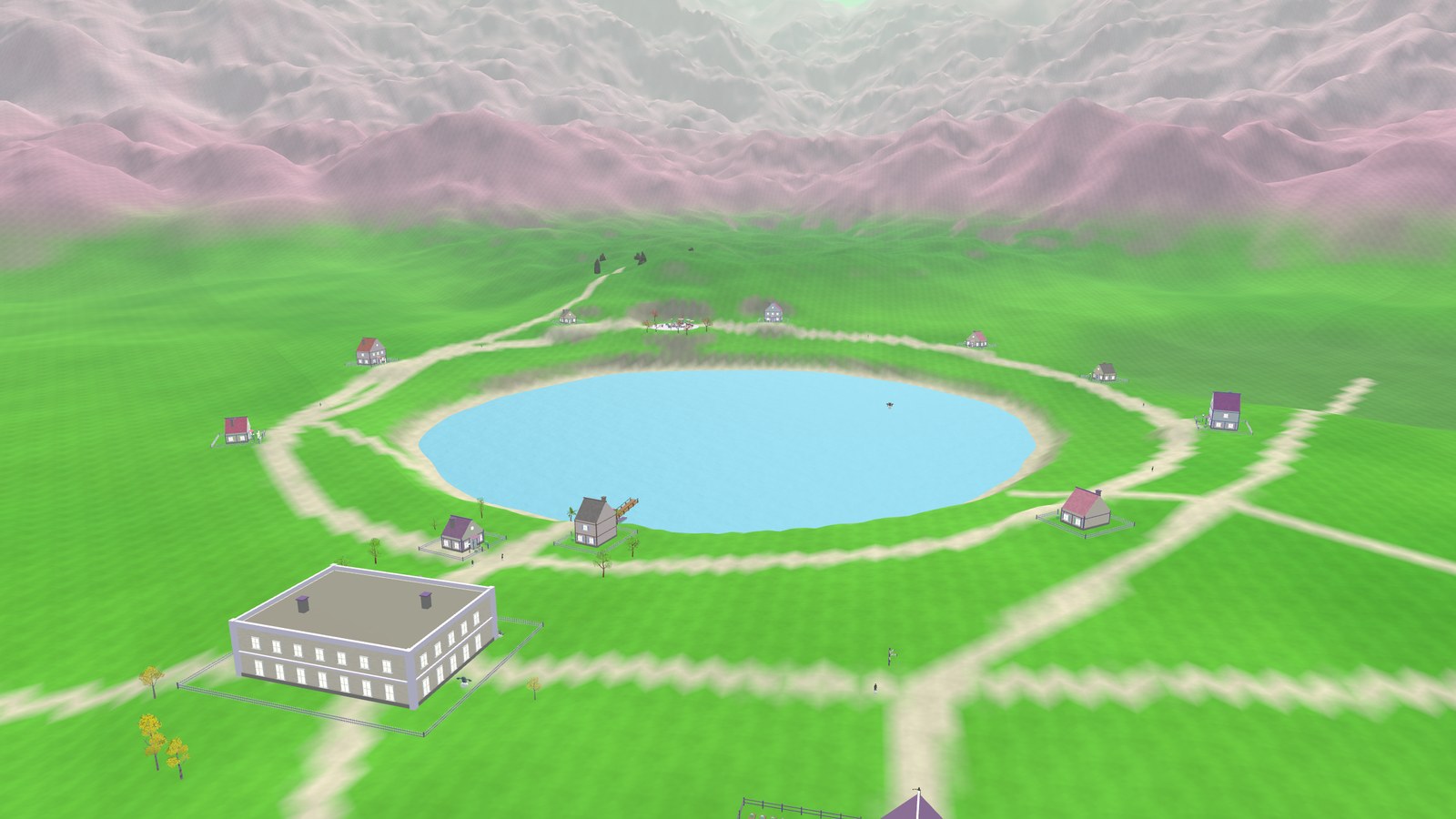 The valley from above: the lake, the village and the manor